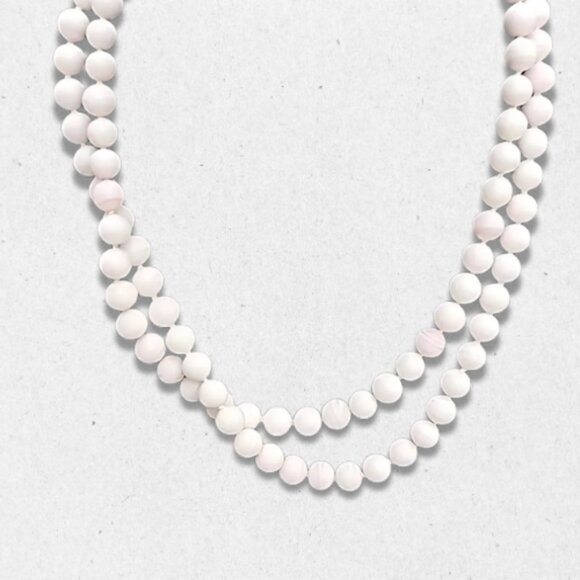 Vintage Striped Glass Beaded Necklace Double Strand Floral Clasp Pink/White W OS - Picture 2 of 5